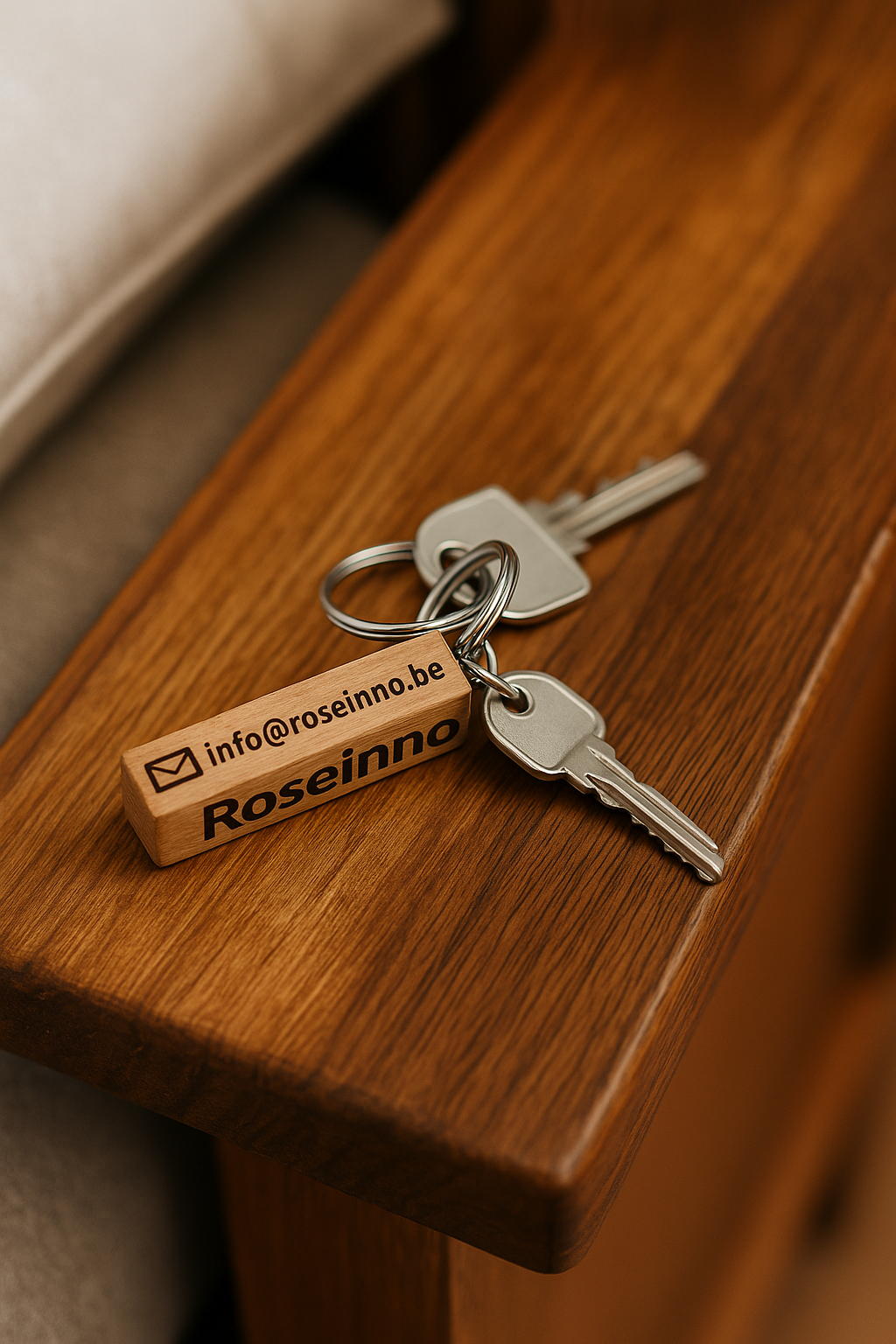 Stijlvolle houten sleutelhanger – personaliseerbaar in 3 houtsoorten